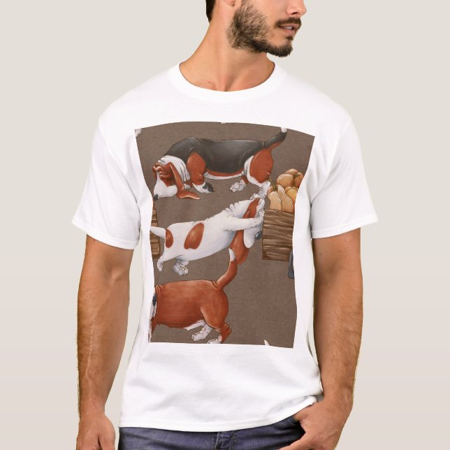 Camiseta Padrão de Colheita de Pumpkin Hound Basset (Frente)
