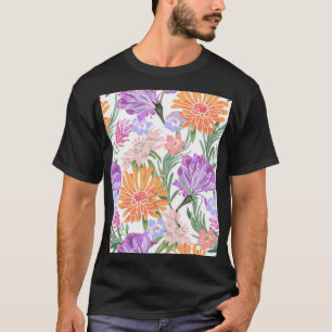 Camiseta Padrão de colheita floral, flores coloridas.