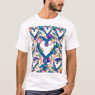 Camiseta Padrão de Coração de Estetoscópio de Enfermeira