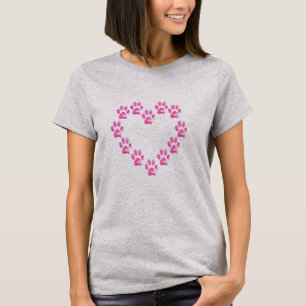 Camiseta Padrão de Coração de Pata Magenta Brilhante para P