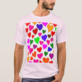 Camiseta Padrão de Coração Multicolorido Vibrante