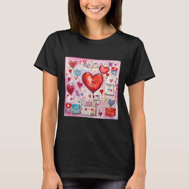 Camiseta Padrão de Corações Cômicos e Letras de Amor (Frente)