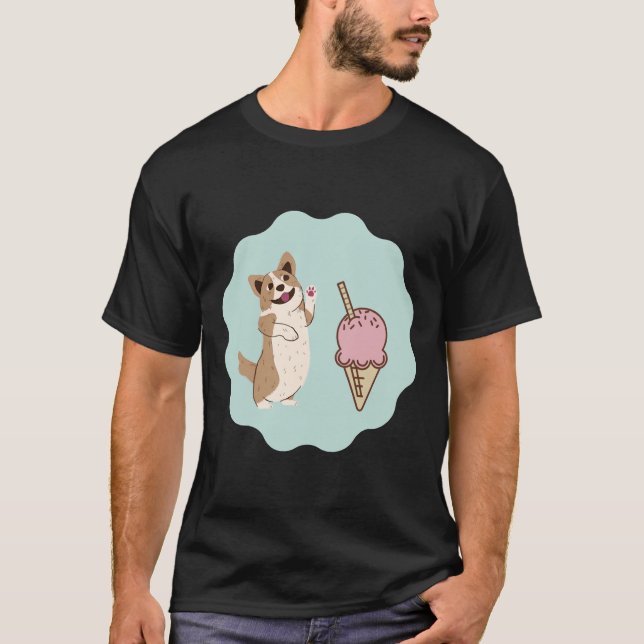 Camiseta Padrão de Corgi Bonito com Sorvete (Frente)