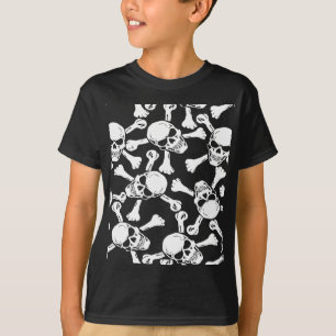 CAMISETA PADRÃO DE CRÂNIOS GÓTICOS OSSOS CRUZADOS