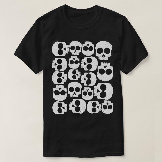 Camiseta Padrão de crânios preto e branco (Frente do Design)