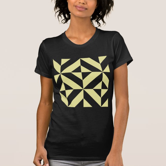 Camiseta Padrão de Cubo de Deco Geométrico Amarelo Pálido (Frente)