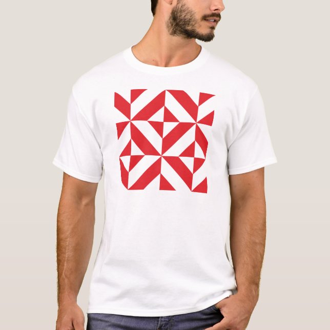 Camiseta Padrão de Cubo de Deco Geométrico Cerery Red (Frente)