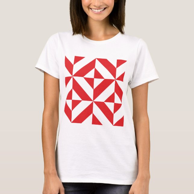 Camiseta Padrão de Cubo de Deco Geométrico Cerery Red (Frente)