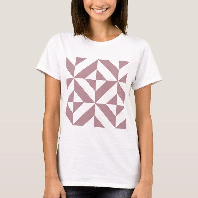 Camiseta Padrão de Cubo Geométrico de Deco em Mauve Escuro (Frente)
