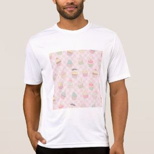 Camiseta Padrão de Cupcakes Fofos em Xadrez Rosa Pastel