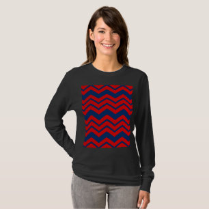 Camiseta Padrão de desenho em zigue-zague azul e vermelho