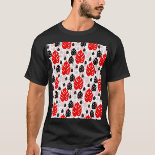Camiseta Padrão de design de ilustração de folha preta verm