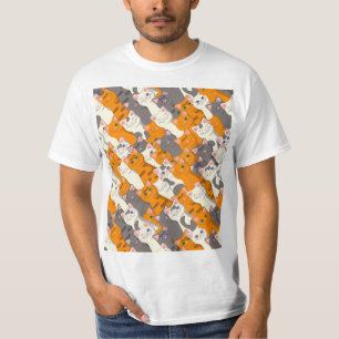 Camiseta Padrão de diagonal do gato preto branco do Ginger