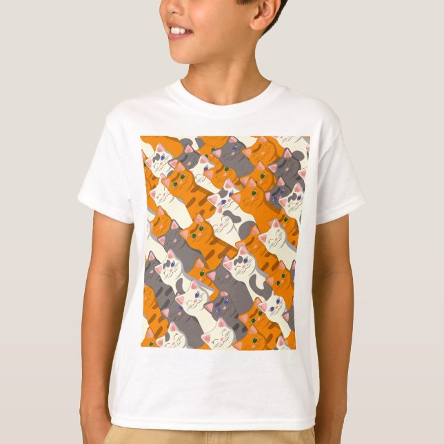 Camiseta Padrão de diagonal do gato preto branco do Ginger (Frente)