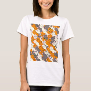 Camiseta Padrão de diagonal do gato preto branco do Ginger