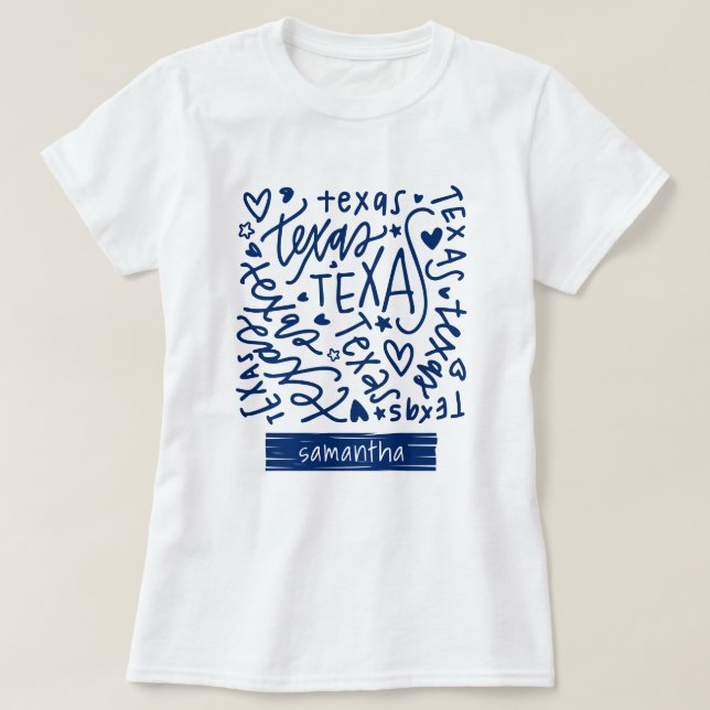 Camiseta Padrão de Doodle Blue Texas Flag State (Frente do Design)