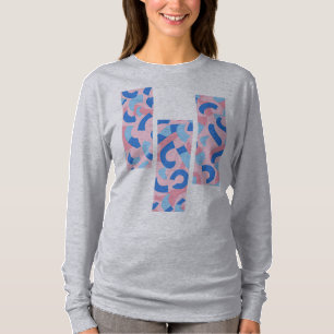 Camiseta Padrão de Doodle Dividido Rosa e Azul