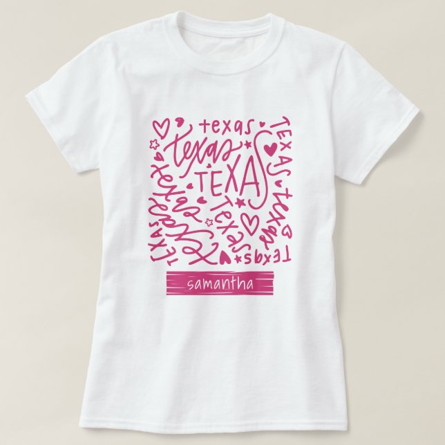 Camiseta Padrão de Doodle do Texas rosa (Frente do Design)