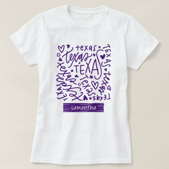 Camiseta Padrão de Doodle do Texas Roxo (Frente do Design)