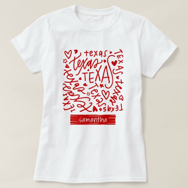 Camiseta Padrão de Doodle do Texas Vermelho (Frente do Design)