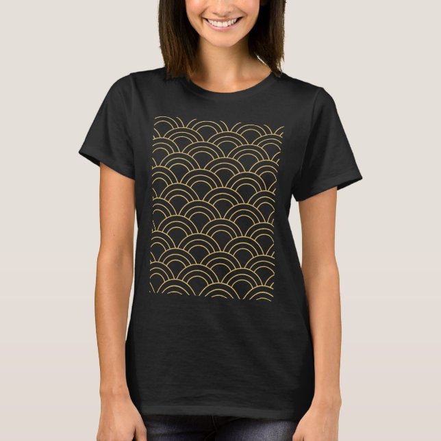 Camiseta Padrão de Escamas de Peixe Amarelo (Frente)