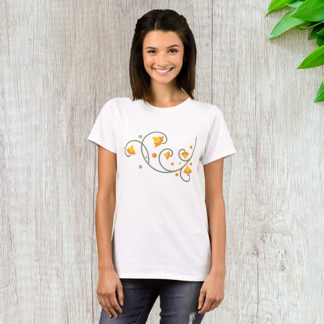 Camiseta Padrão de espiral floral com flor laranja e amarel (Criador carregado)