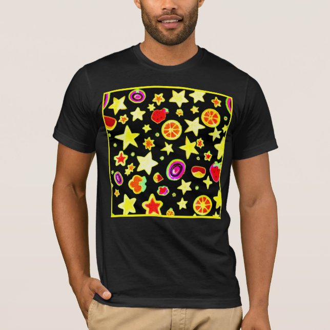 Camiseta Padrão de Estrela de Explosão de Cores Vibrante (Frente)