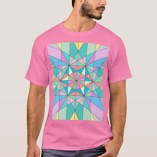 Camiseta Padrão de Estrela Triangular Mosaico Pastel Retro  (Frente)