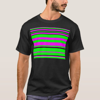 Camiseta Padrão de Faixa Colorida Verde Rosa Quente