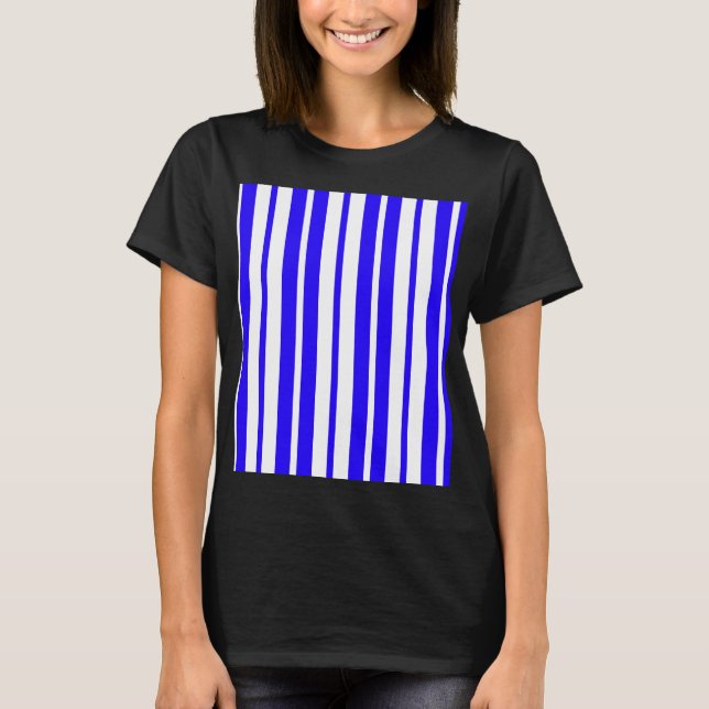 Camiseta Padrão de Faixa Vertical Branco Azul (Frente)