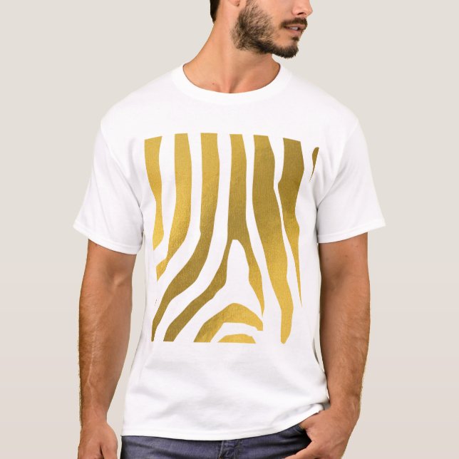 Camiseta Padrão de faixas de impressão de zebra Dourada Fau (Frente)