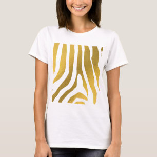 Camiseta Padrão de faixas de impressão de zebra Dourada Fau
