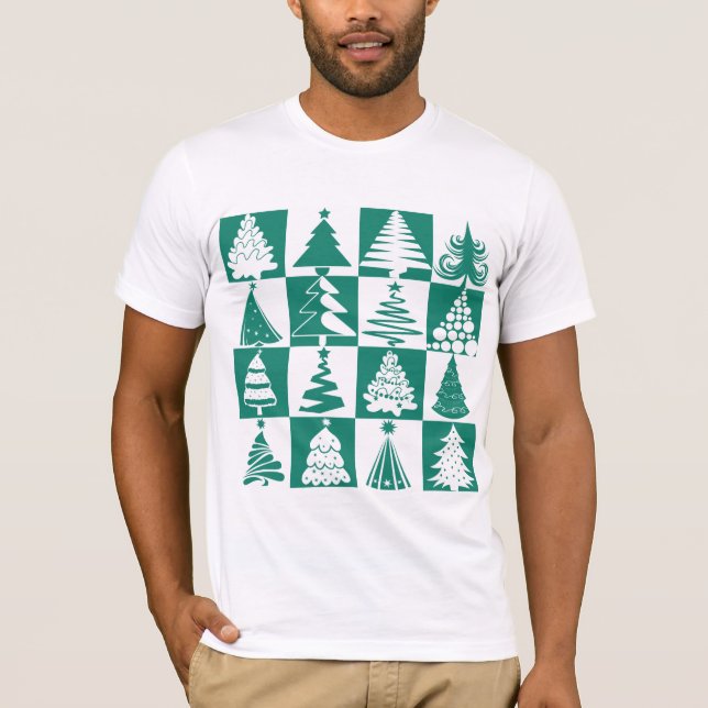 Camiseta Padrão De Férias De Árvore De Natal Verde E Branco (Frente)
