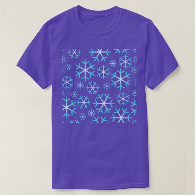 Camiseta Padrão de Flocos de Neve de Natal Azul (Frente do Design)