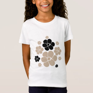Camiseta Padrão de Flor da Moda em Taupe, Preto e Branco