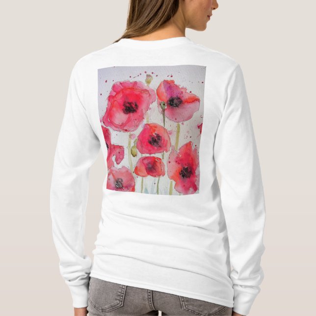 Camiseta Padrão de Flor de Arte de Aquarela Flórida Vermelh (Verso)