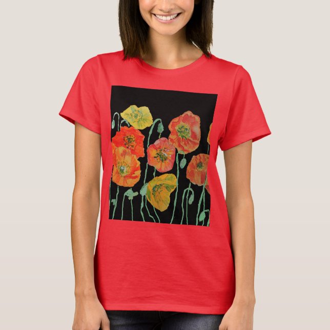Camiseta Padrão de Flor de Arte de Aquarela Flórida Vermelh (Frente)