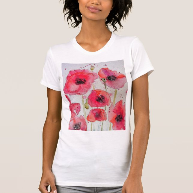 Camiseta Padrão de Flor de Arte de Aquarela Flórida Vermelh (Frente)