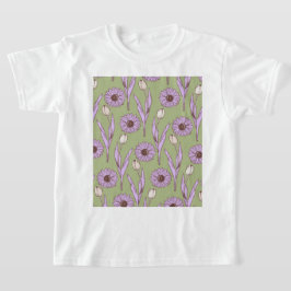 Camiseta Padrão de Flor de Hippie Funky Y2K Retro Roxo Verd