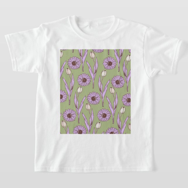 Camiseta Padrão de Flor de Hippie Funky Y2K Retro Roxo Verd (Postura )