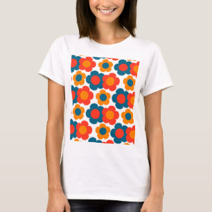 Camiseta Padrão de Flor de Hippie Laranja Azul de Pré-Disqu