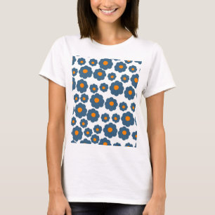 Camiseta Padrão de Flor de Hippie Laranja Azul de Pré-Disqu