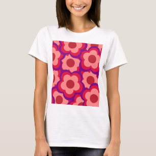 Camiseta Padrão de Flor de Hippie Retro de Cor Negrito