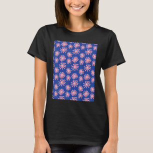 Camiseta Padrão de Flor de Margarida Distorcida Rosa em Azu