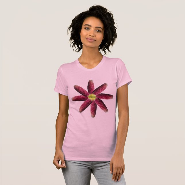 Camiseta Padrão de Flor de Milho Vermelho Mulheres (Frente Completa)