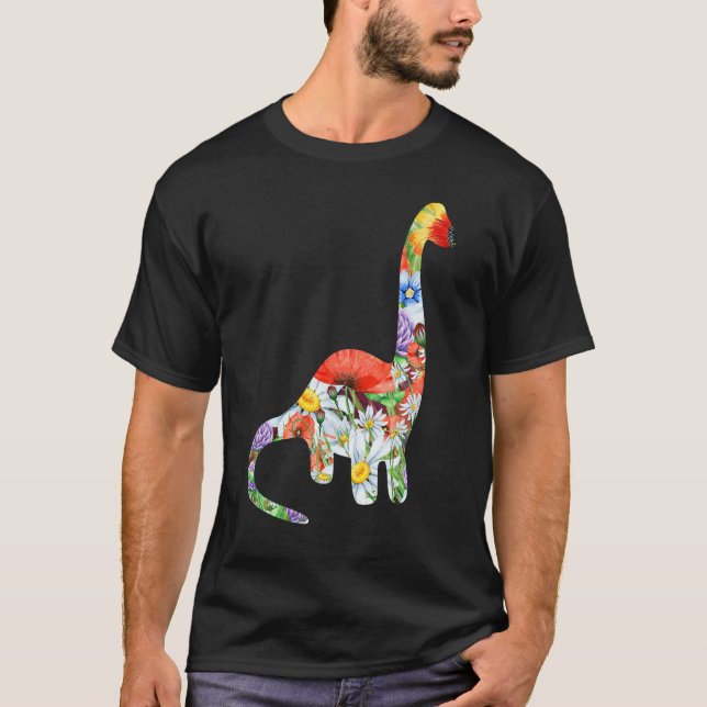 Camiseta Padrão De Flor Gráfico Floral Do Dinossauro Dino (Frente)