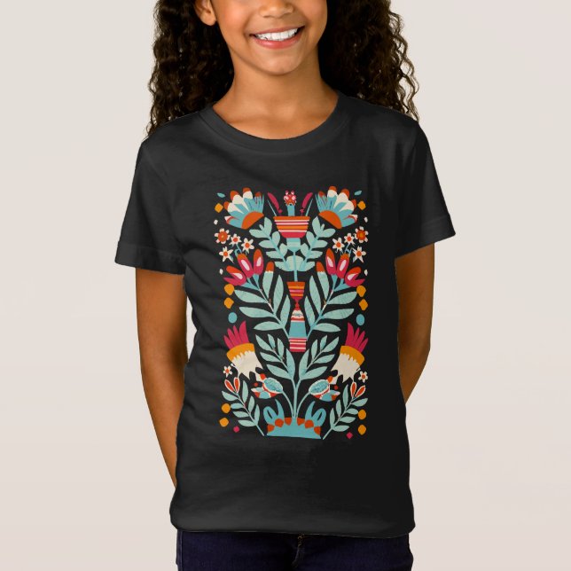 Camiseta Padrão de Flor Otomi Arte Floral Mexicana (Frente)