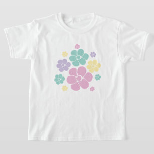 Camiseta Padrão de Flor - Rosa, Amarelo, Roxo e Verde