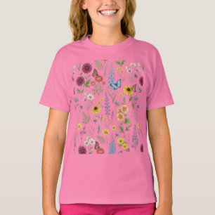 Camiseta Padrão de Flor Silvestre Botânica Vintage e Borbol