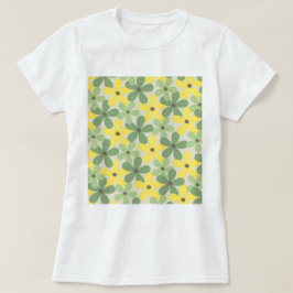 Camiseta Padrão de Flor Verde Amarelo Retroativo Y2K 70s